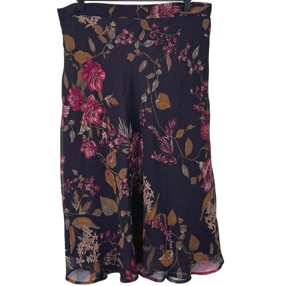 Westsport 1962 Floral Midi Skirt Large Sheer Overlay Boho Romantic Elastic Waist